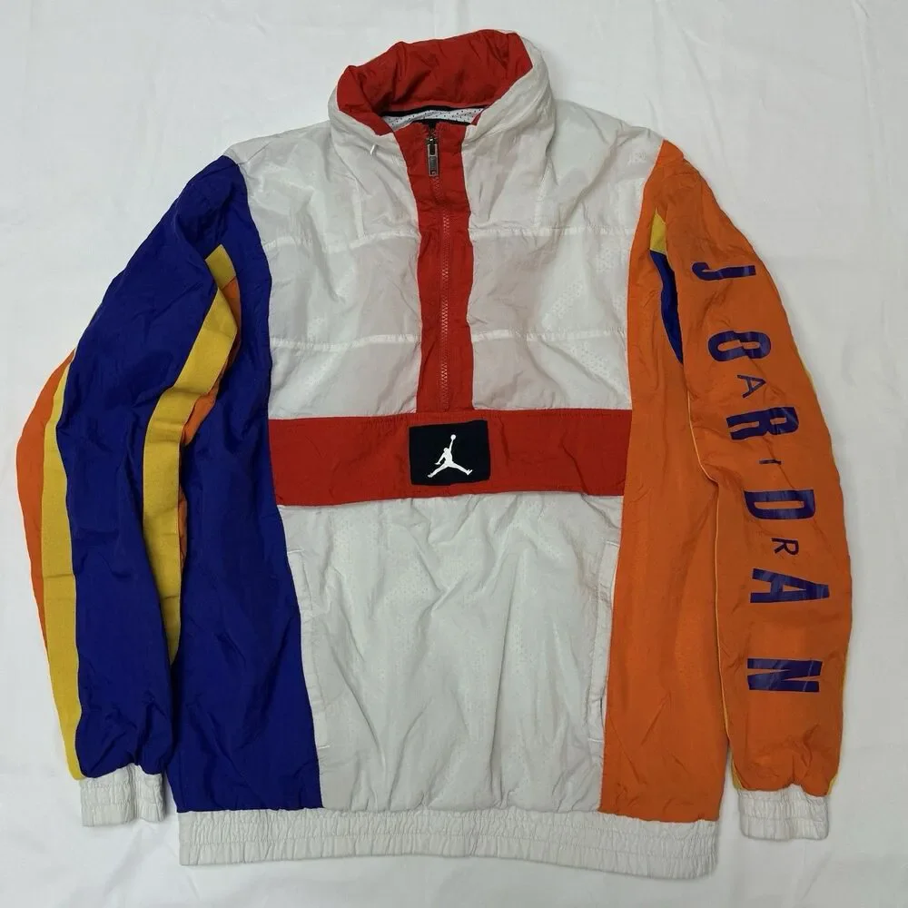 Air Jordan Retro Colorblock Anorak Hidden Hood Windbreaker 1/2 Zip Jacket